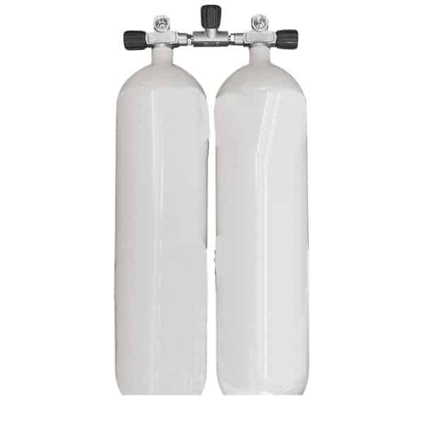 12 Liter long Steel Twinset 230 Bar with Manifold with Centre Isolator Valve