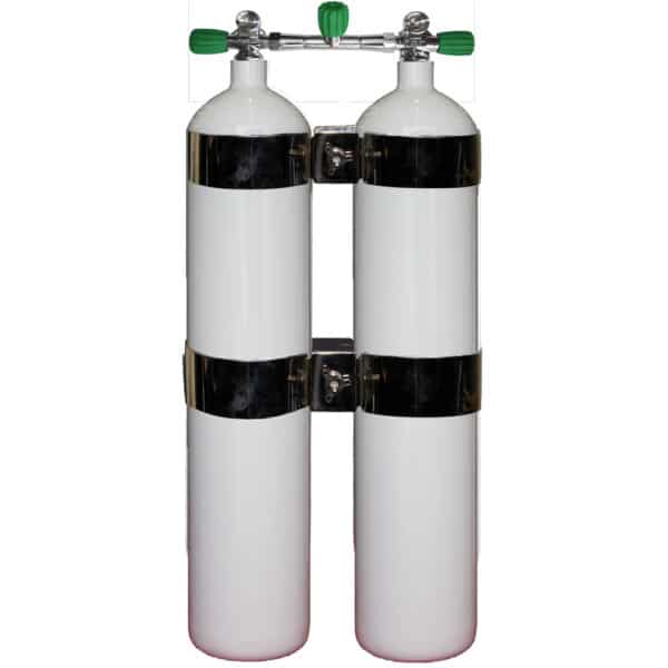 8.5 Liter Steel Twinset 230 Bar With Manifold With Centre Isolator Valve EU Nitrox wide distance (Copy)